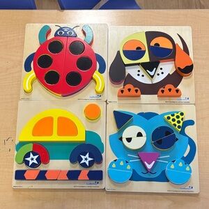 Colorful Animal and Vehicle 4 Puzzle Set for Kids